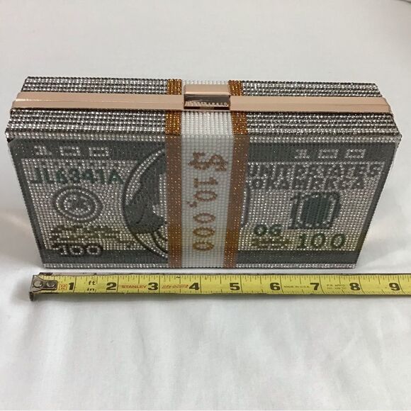 Acrylic Clutch Rhinestone $10,000 Dollar Stack Clutch Crossbody Bag New - Picture 8 of 15